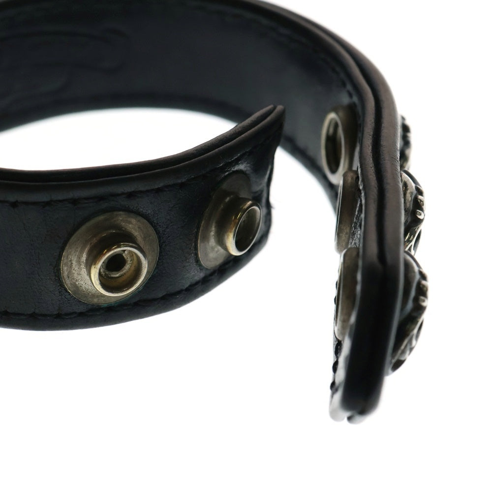 CHROME HEARTS(クロムハーツ) 3BTN 2SNP ハート 3ボタン2スナップ レザーブレスレット ブラック/シルバー