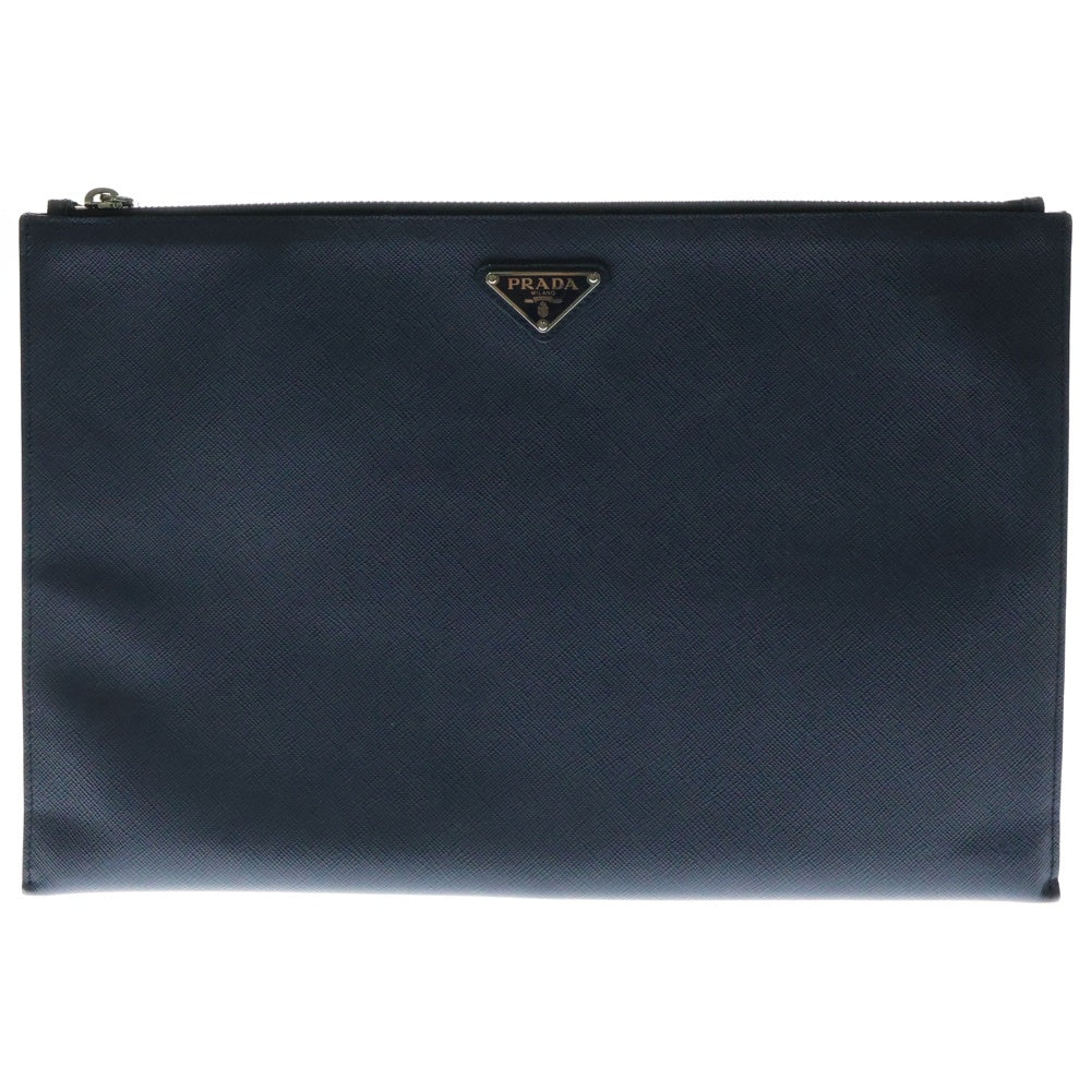 PRADA(プラダ) サフィアーノ トライアングルロゴ クラッチバッグ セカンドバッグ ネイビー