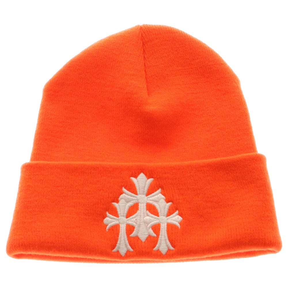 CHROME HEARTS(クロムハーツ) WATCH CAP ウール ワッチキャップ トリプルクロスステッチ ビーニー帽子 オレンジ/ホワイト