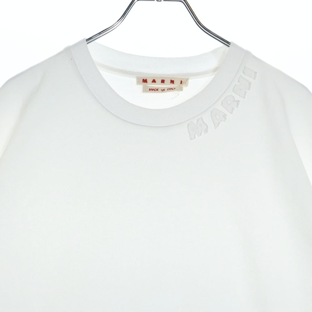 MARNI(マルニ) 24SS ORGANIC COTTON OVER SIZE TEE ネックロゴ刺繍オーガニックコットンクルーネック 半袖Tシャツ ホワイトHUMU0287X0