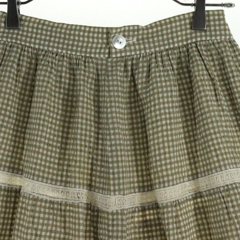 Chloe(クロエ) コットンリネンギンガムチェックロングスカート カーキ D-OS 0021 レディース