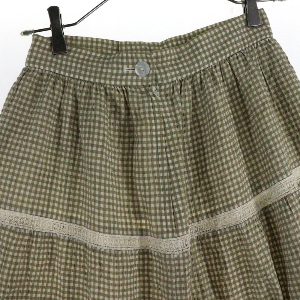 Chloe(クロエ) コットンリネンギンガムチェックロングスカート カーキ D-OS 0021 レディース