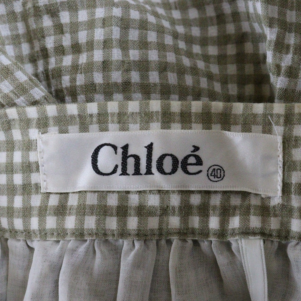 Chloe(クロエ) コットンリネンギンガムチェックロングスカート カーキ D-OS 0021 レディース