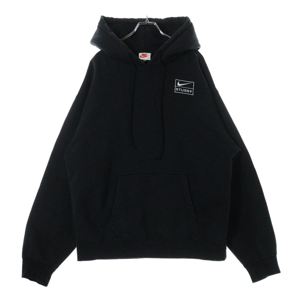 STUSSY(ステューシー) 22SS ×NIKE NRG Washed Hoodie DN4028-010 ナイキ ウォッシュドフーディ ロゴ刺繍スウェットプルオーバーパーカー ブラック