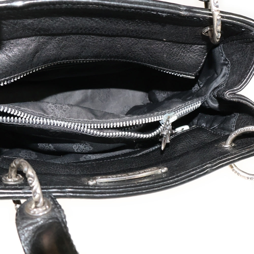 CHROME HEARTS(クロムハーツ) スクロールバンド レザー ハンドバッグ ブラック