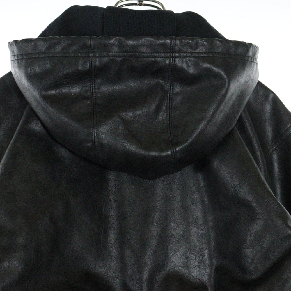 adidas Originals(アディダスオリジナルス) Adilenium Season3 FAUX LEATHER JUCKET JX9225 ヴィンテージ加工 フェイクレザー フーデッドブルゾンジャケット ブラック
