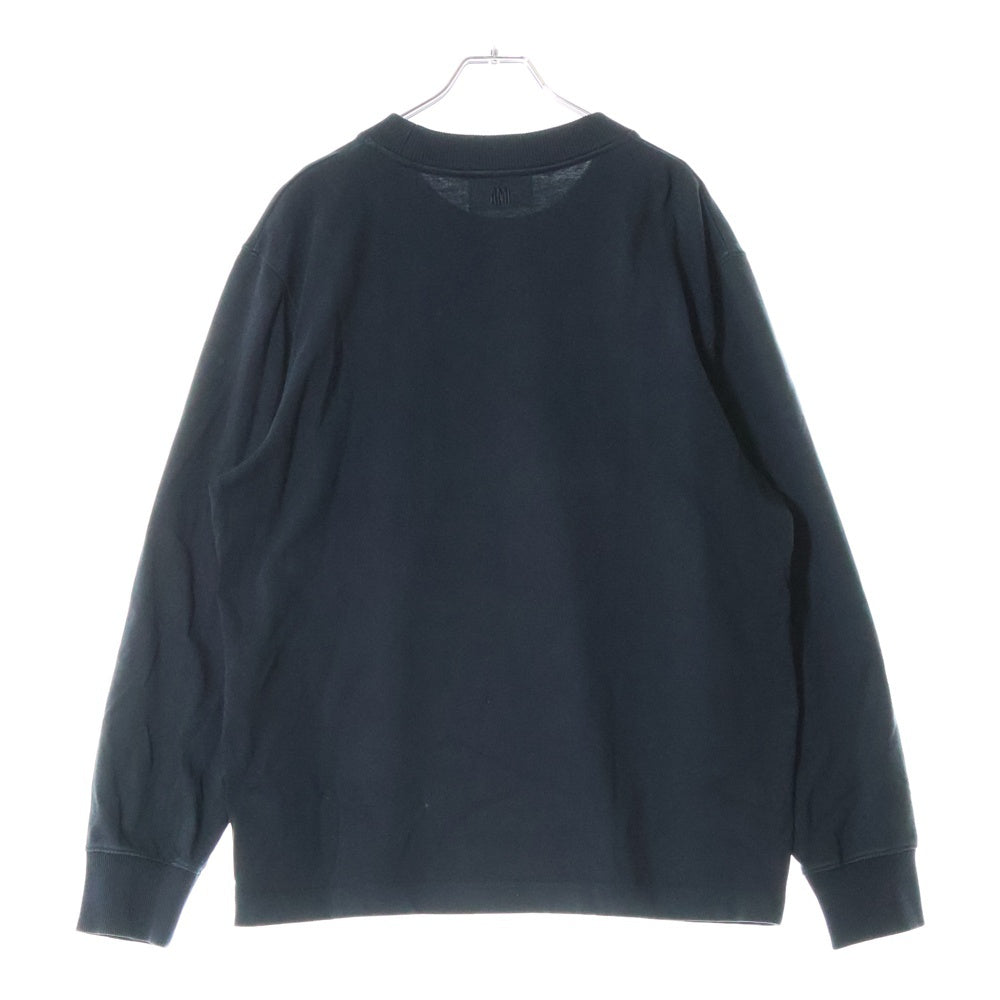 AMI Alexandre Mattiussi(アミアレクサンドルマテュッシ) AMI DE COEUR LS T-SHIRT フロントワンポイントロゴ刺繍 クルーネック長袖ロングスリーブTシャツカットソー ロンT ブラック UTS200.701