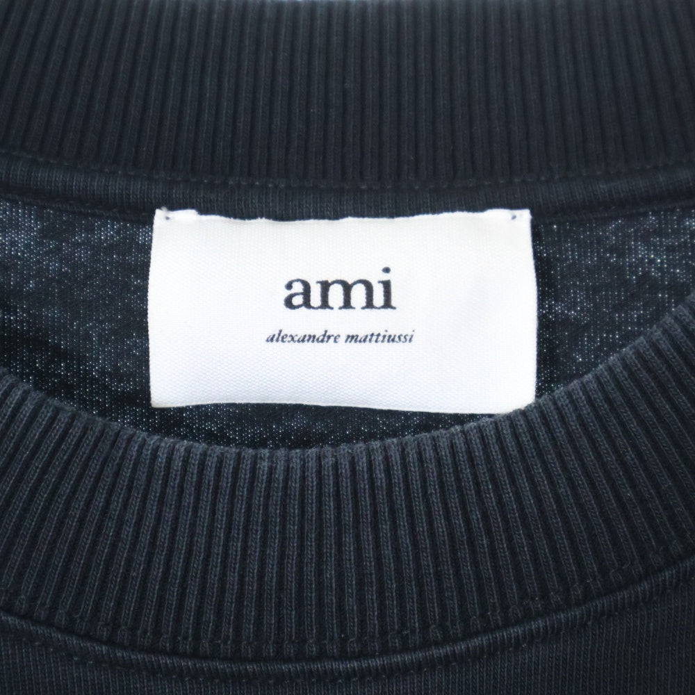 AMI Alexandre Mattiussi(アミアレクサンドルマテュッシ) AMI DE COEUR LS T-SHIRT フロントワンポイントロゴ刺繍 クルーネック長袖ロングスリーブTシャツカットソー ロンT ブラック UTS200.701