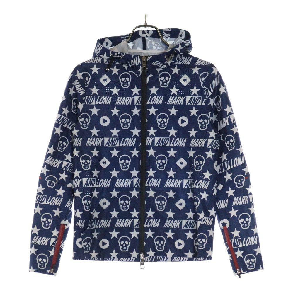 MARK&LONA(マークアンドロナ) LOGO ZIP UP JACKET ロゴプリントジップアップジャケット フーディー ネイビー MLW-9A-AD03