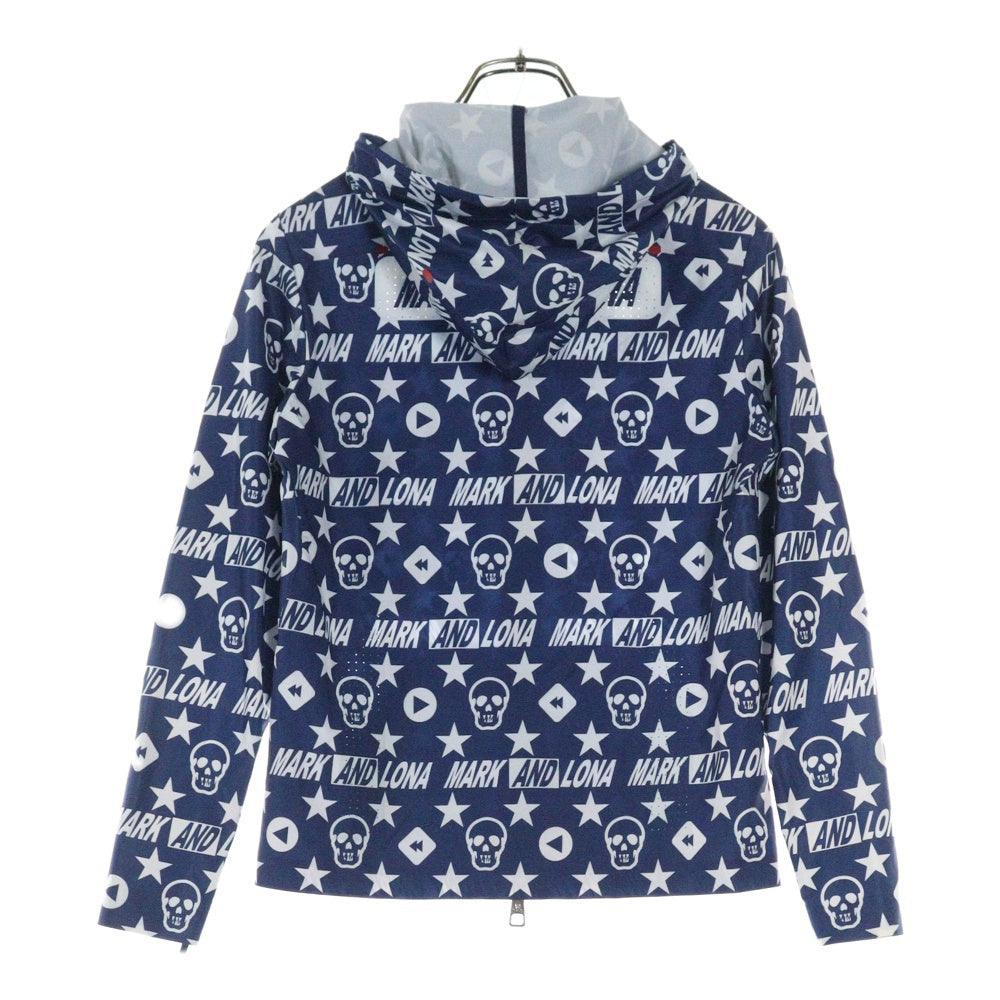MARK&LONA(マークアンドロナ) LOGO ZIP UP JACKET ロゴプリントジップアップジャケット フーディー ネイビー MLW-9A-AD03