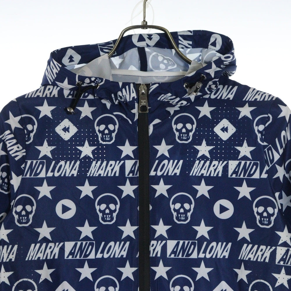 MARK&LONA(マークアンドロナ) LOGO ZIP UP JACKET ロゴプリントジップアップジャケット フーディー ネイビー MLW-9A-AD03