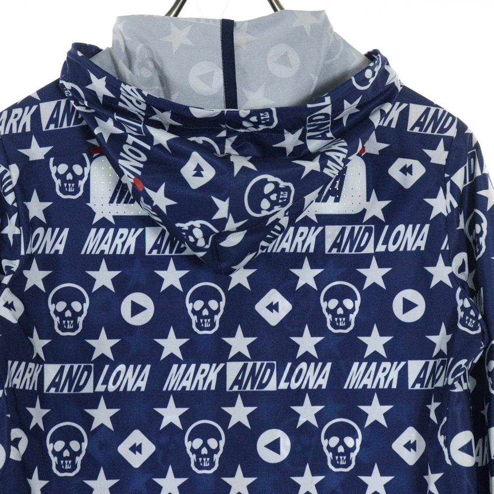 MARK&LONA(マークアンドロナ) LOGO ZIP UP JACKET ロゴプリントジップアップジャケット フーディー ネイビー MLW-9A-AD03
