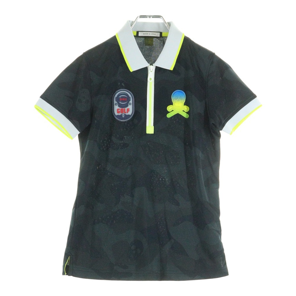 MARK&LONA(マークアンドロナ) POLO SHIRTS スカルロゴ半袖ポロシャツ ハーフジップ ブラック MLW-0A-AP02