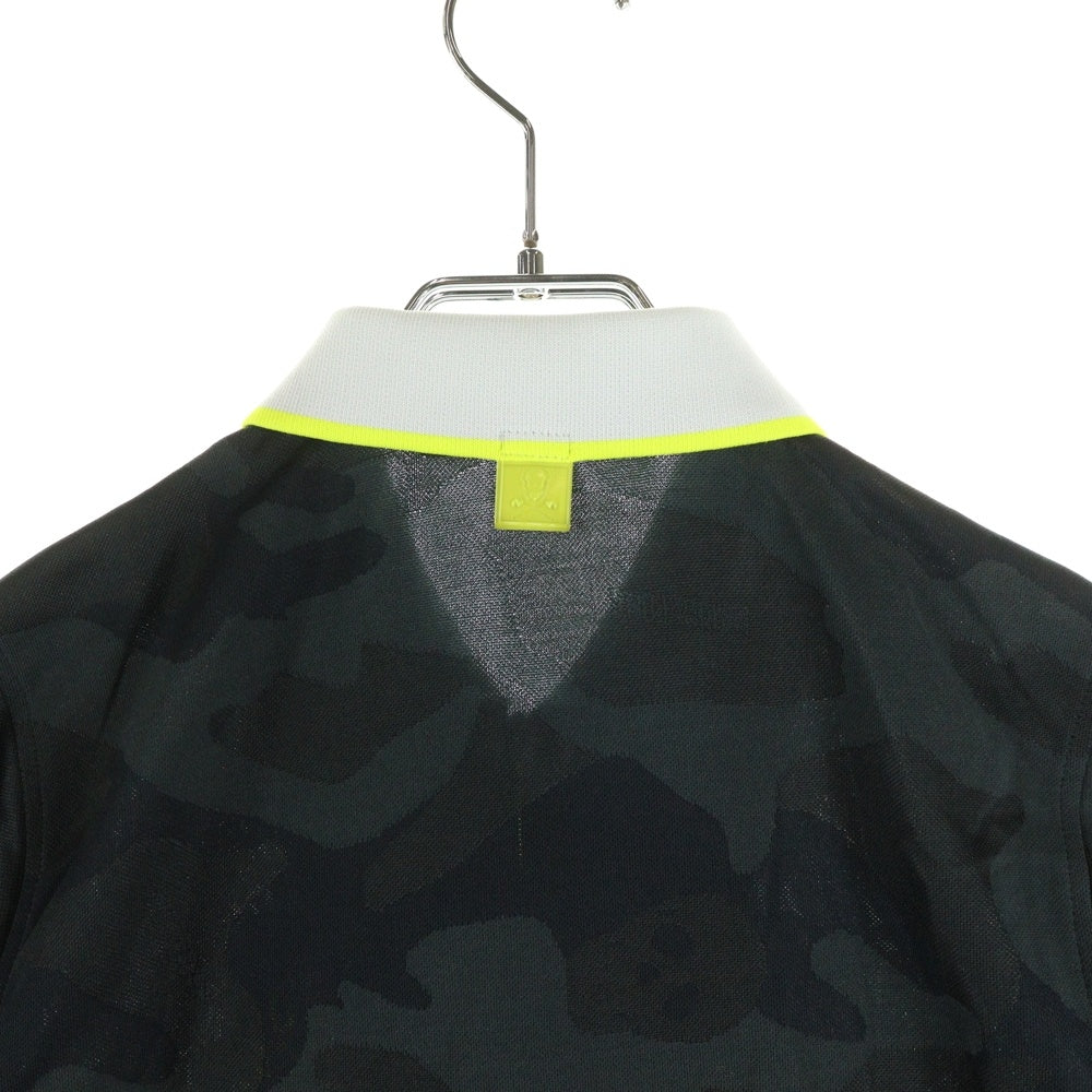 MARK&LONA(マークアンドロナ) POLO SHIRTS スカルロゴ半袖ポロシャツ ハーフジップ ブラック MLW-0A-AP02