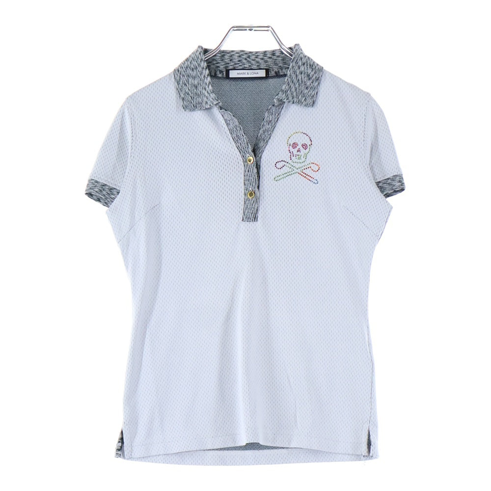 MARK&LONA(マークアンドロナ) POLO SHIRTS ラインストーンスカルロゴデザイン半袖ポロシャツ グレー MLW-9A-AP17