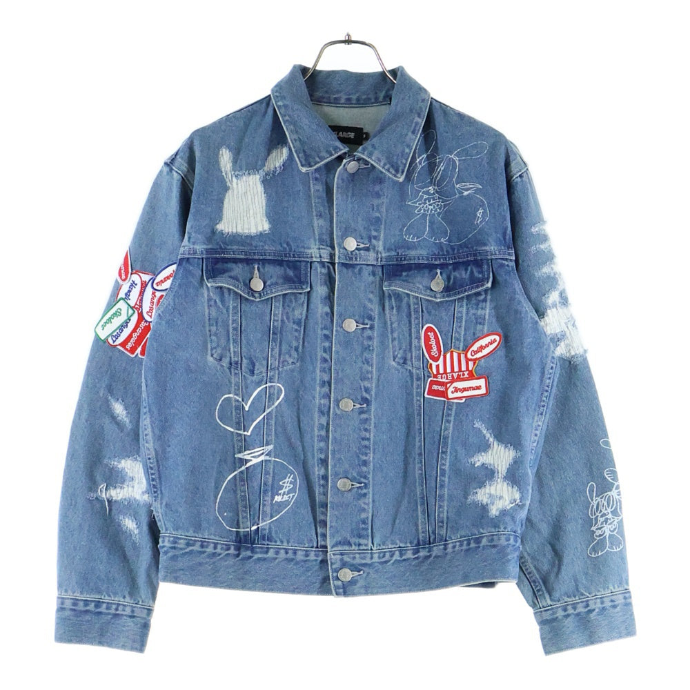 X-LARGE(エクストララージ) 23AW DENIM JACKET ダメージ加工 フロントデザインデニムジャケット インディゴ 101233021011