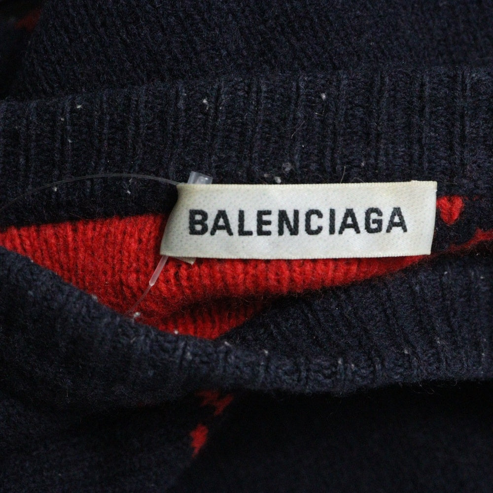 BALENCIAGA(バレンシアガ) 18SS ALLOVER LOGO CREWNECK KNIT 総柄ロゴニットセーター ネイビー 555279