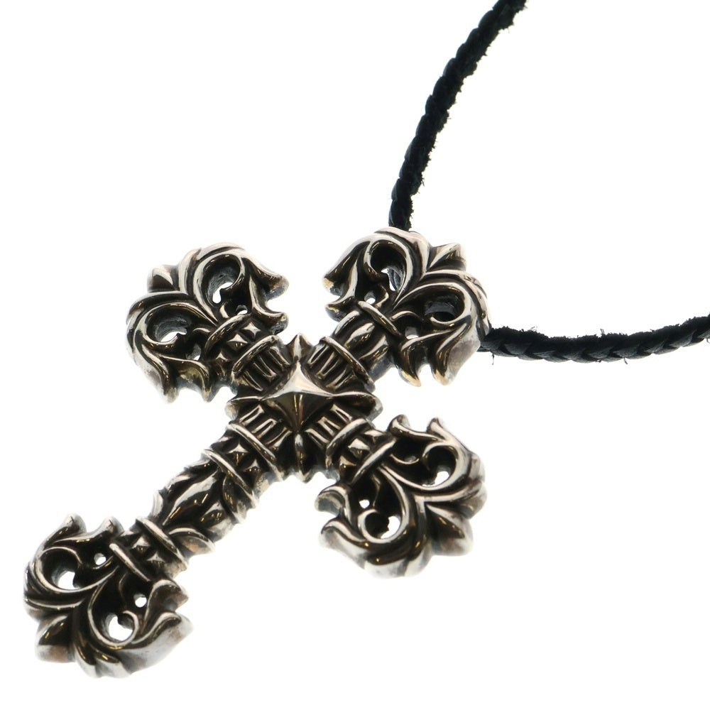 CHROME HEARTS(クロムハーツ) FILIG/CROSS S LB フィリグリークロス レザーブレイドネックレス シルバー