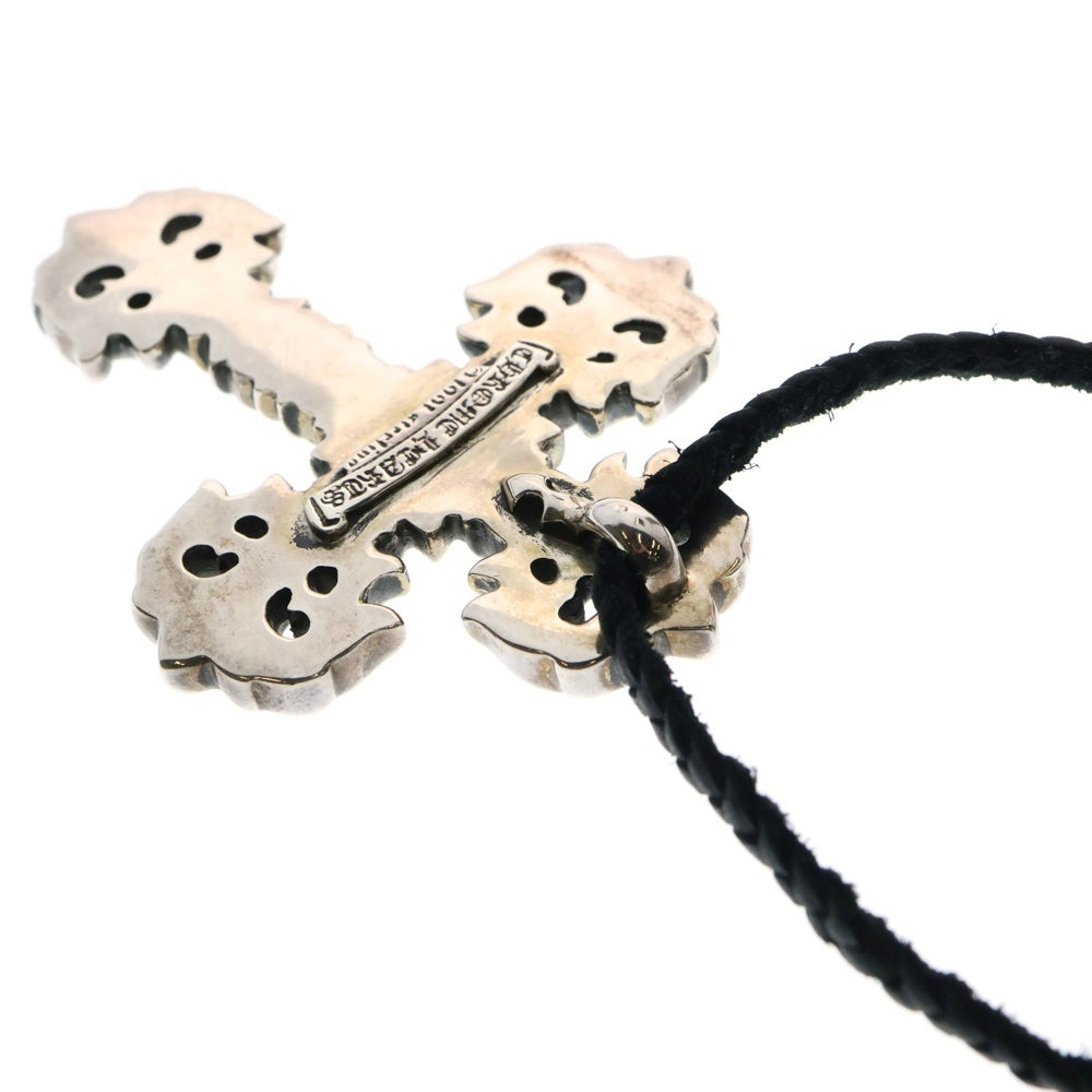 CHROME HEARTS(クロムハーツ) FILIG/CROSS S LB フィリグリークロス レザーブレイドネックレス シルバー