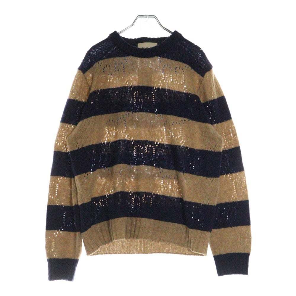 GUCCI(グッチ) GG柄ボーダーウールニットセーター ブラウン/ネイビー