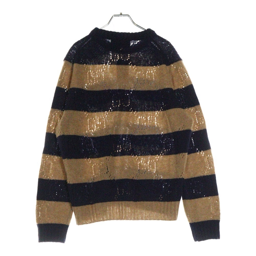 GUCCI(グッチ) GG柄ボーダーウールニットセーター ブラウン/ネイビー