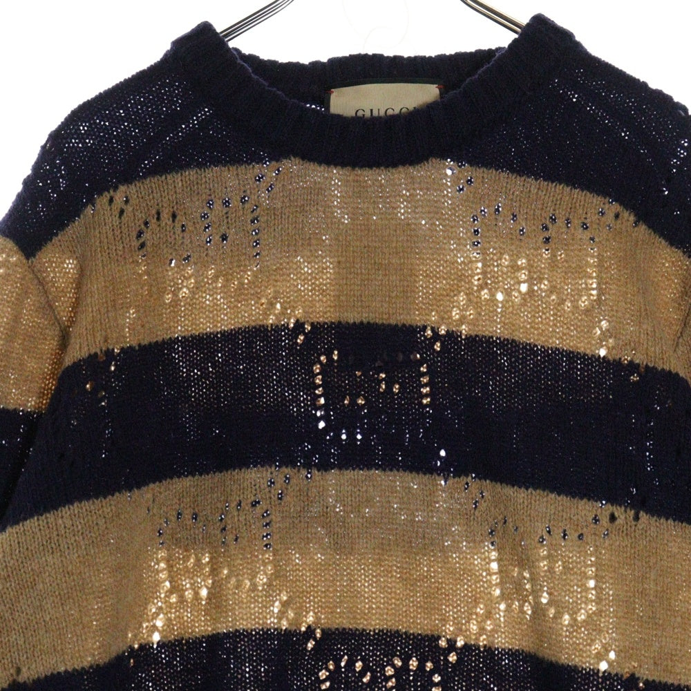 GUCCI(グッチ) GG柄ボーダーウールニットセーター ブラウン/ネイビー