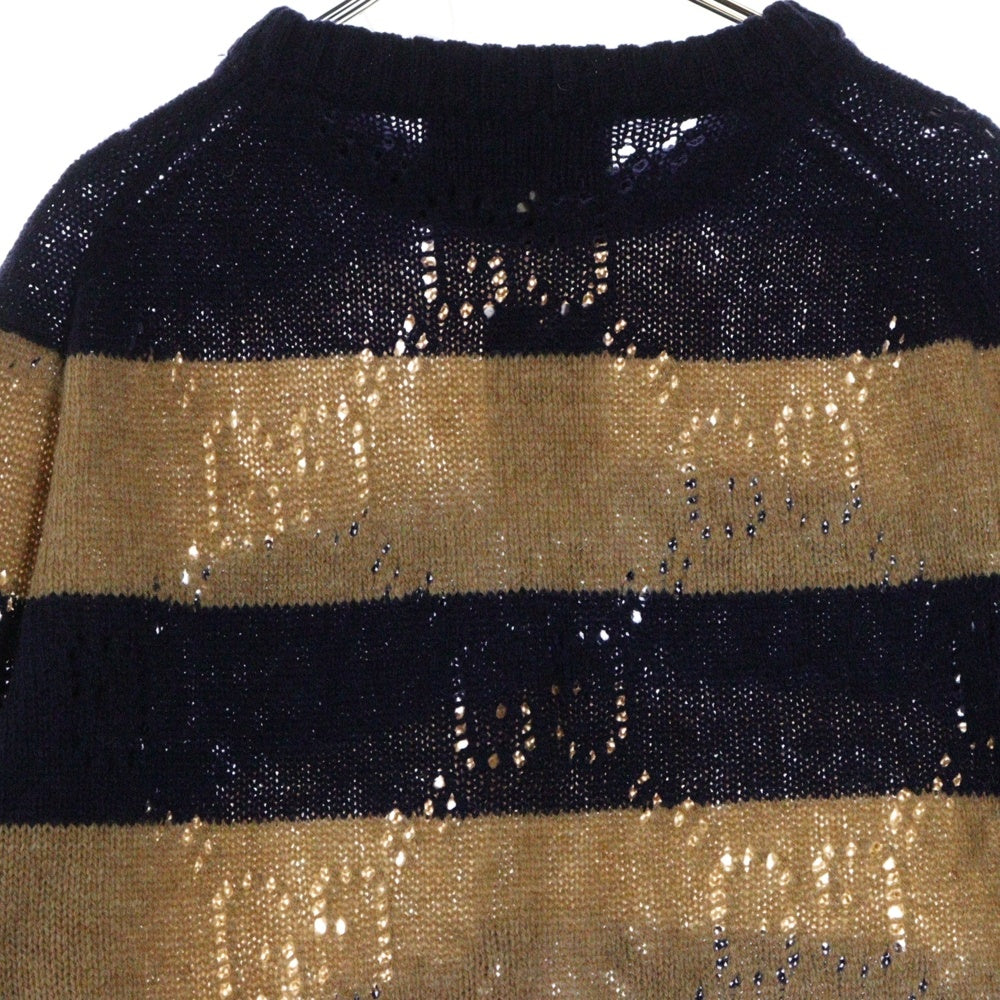 GUCCI(グッチ) GG柄ボーダーウールニットセーター ブラウン/ネイビー