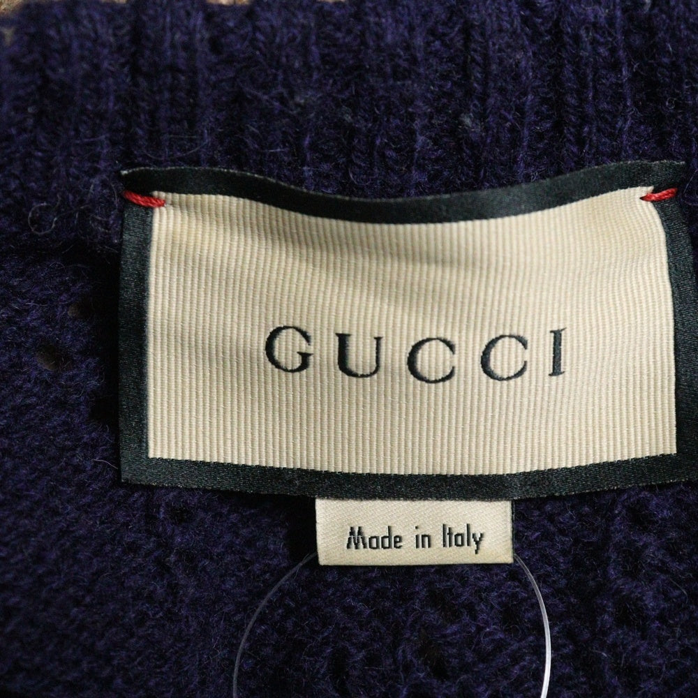GUCCI(グッチ) GG柄ボーダーウールニットセーター ブラウン/ネイビー