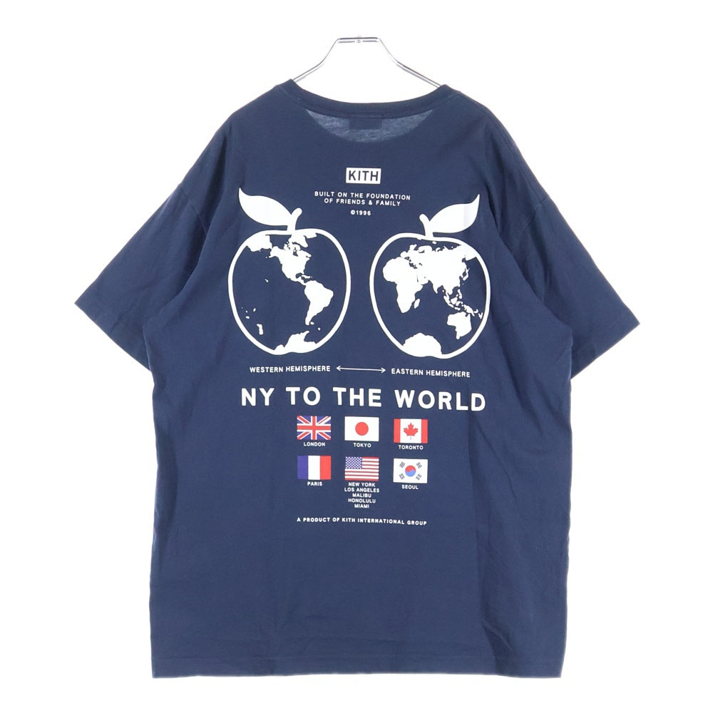 KITH(キス) NY To The Wold S/S TEE 24‐073‐060‐0044-4‐0 バックロゴ クルーネック半袖Tシャツカットソー ネイビー