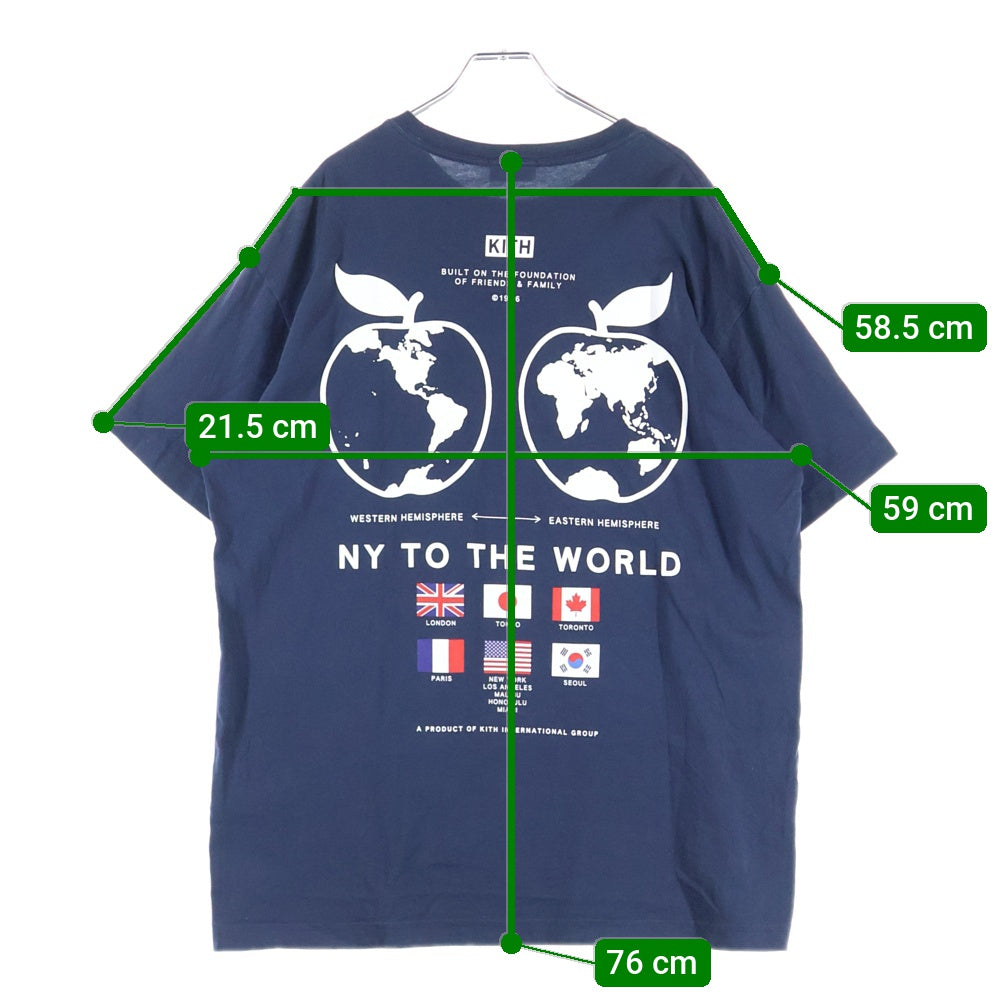 KITH(キス) NY To The Wold S/S TEE 24‐073‐060‐0044-4‐0 バックロゴ クルーネック半袖Tシャツカットソー ネイビー