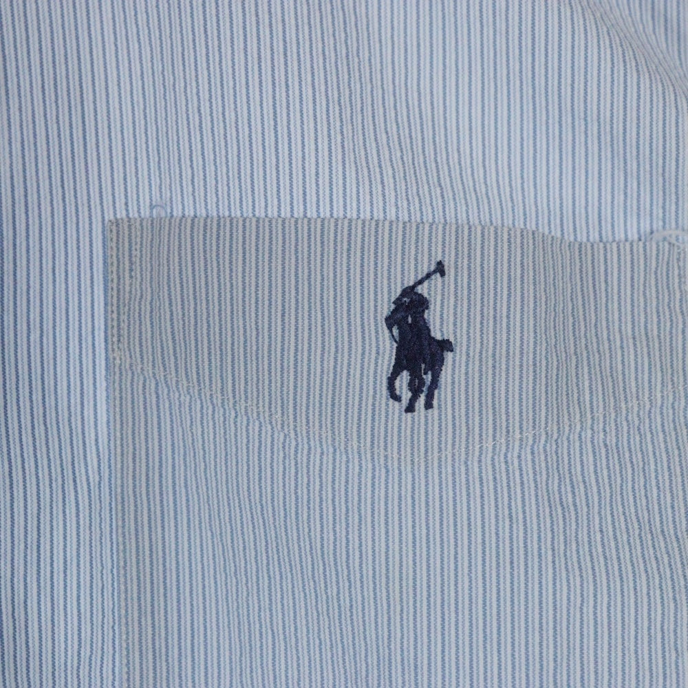 RALPH LAUREN(ラルフローレン) 90s VINTAGE GREGGOR フロントワンポイントロゴ刺繍ポケット ストライプBD長袖シャツ ブルー