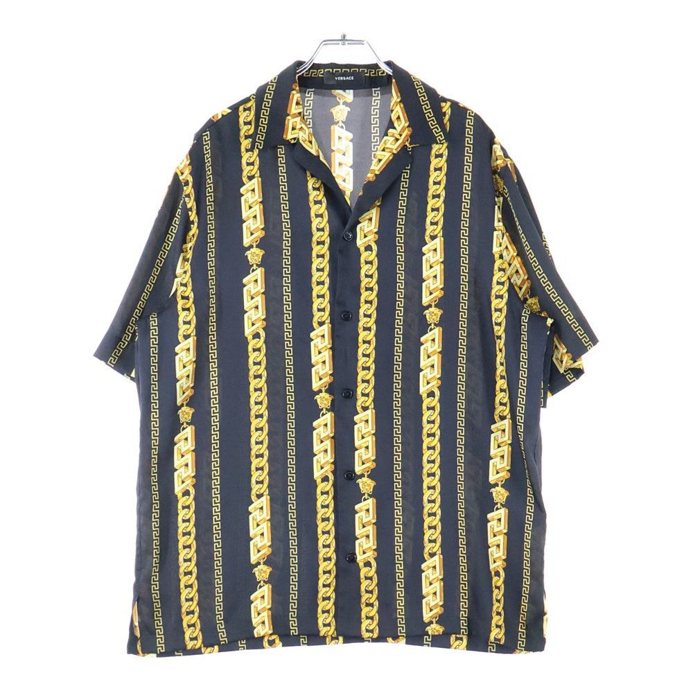 VERSACE(ヴェルサーチ) Chain Print S/S Shirt 1005025 1A07626 チェーンプリント 半袖シャツ ブラック/ゴールド