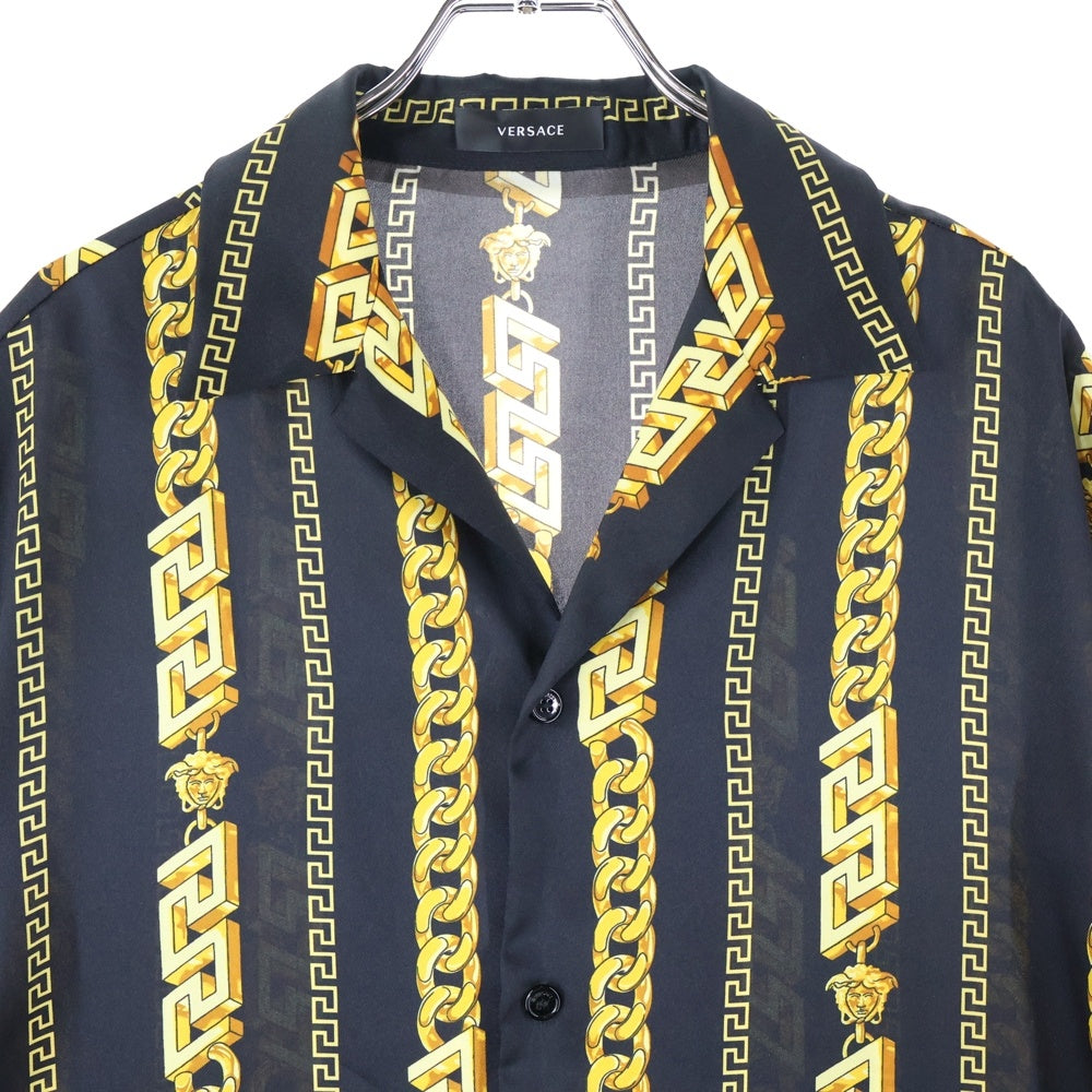 VERSACE(ヴェルサーチ) Chain Print S/S Shirt 1005025 1A07626 チェーンプリント 半袖シャツ ブラック/ゴールド