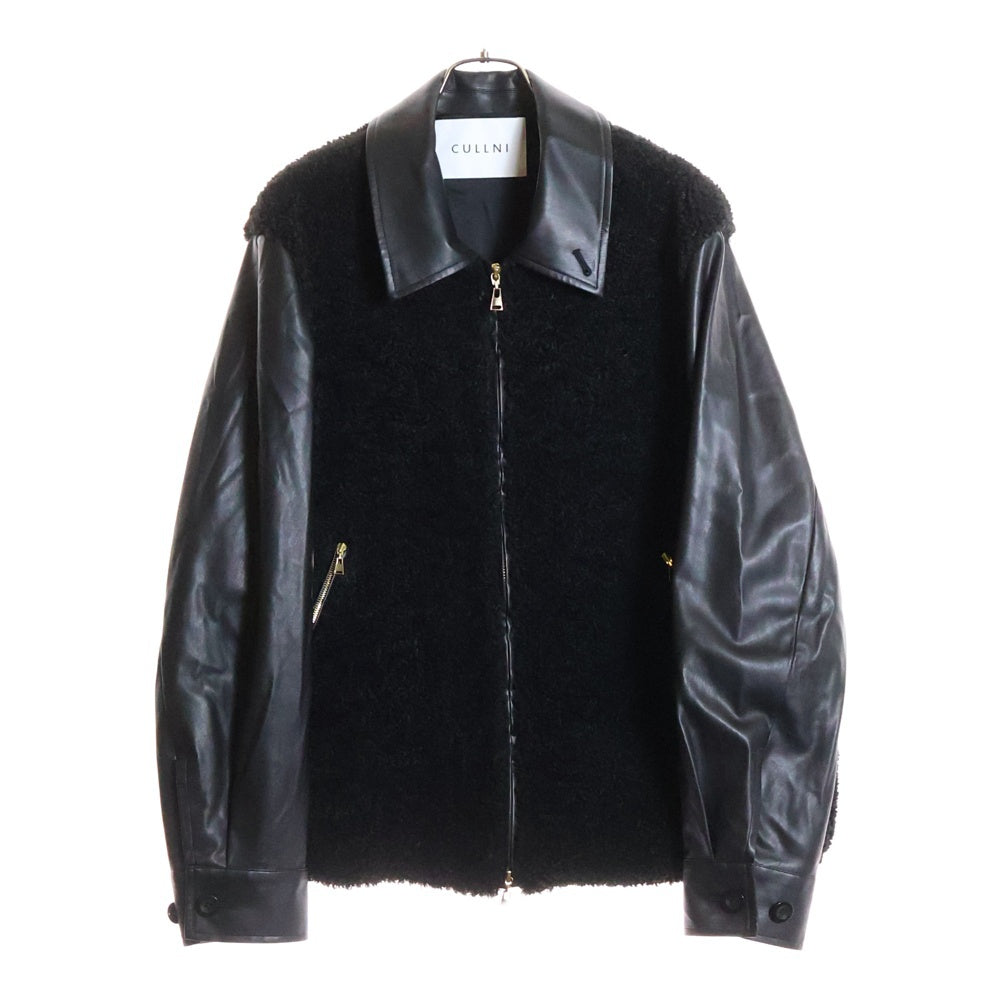 CULLNI(クルニ) 24AW Curling Boa & Faux Leather Zip Up Jacket 24-AW-012B カーリングボア&エコレザー ジップアップジャケット ブラック