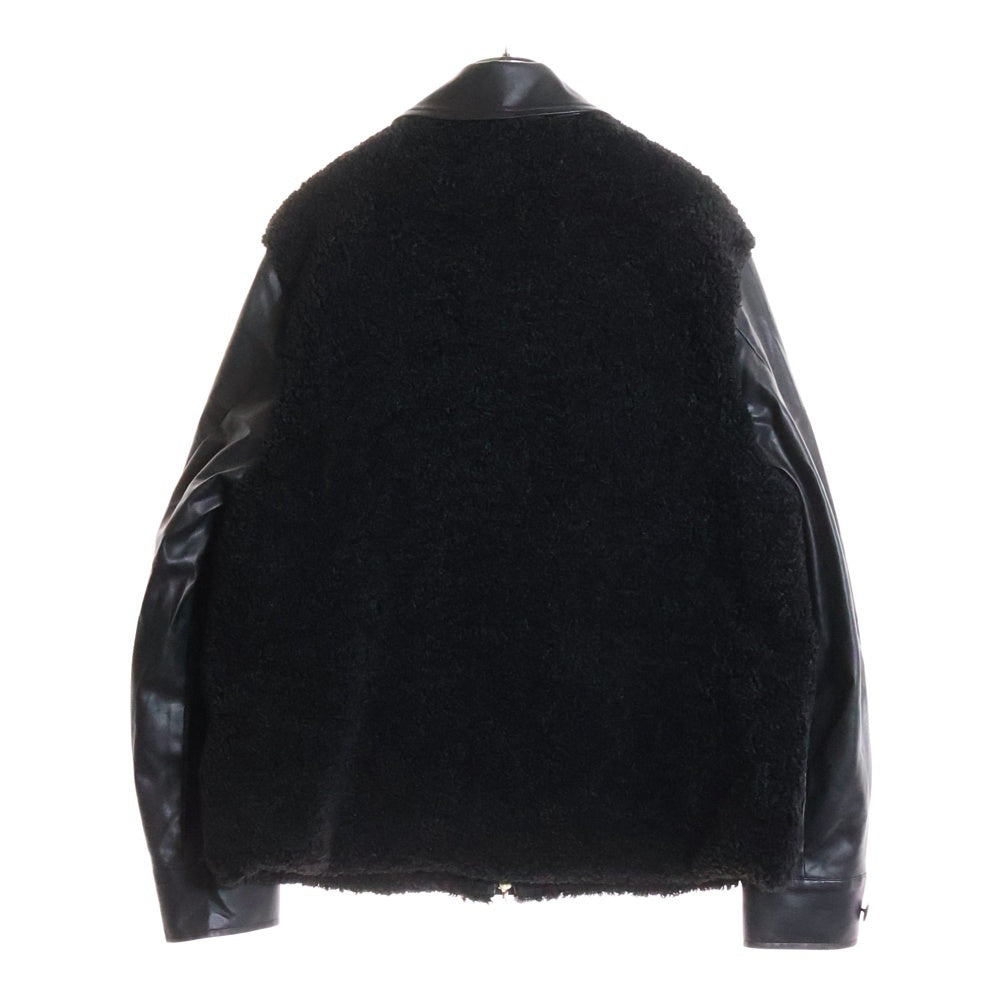CULLNI(クルニ) 24AW Curling Boa & Faux Leather Zip Up Jacket 24-AW-012B カーリングボア&エコレザー ジップアップジャケット ブラック