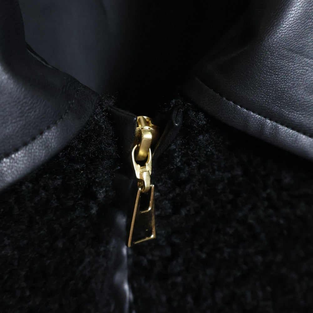 CULLNI(クルニ) 24AW Curling Boa & Faux Leather Zip Up Jacket 24-AW-012B カーリングボア&エコレザー ジップアップジャケット ブラック