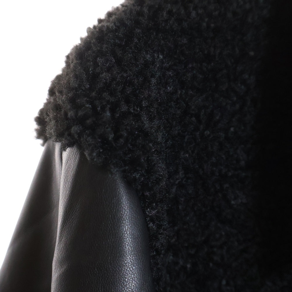 CULLNI(クルニ) 24AW Curling Boa & Faux Leather Zip Up Jacket 24-AW-012B カーリングボア&エコレザー ジップアップジャケット ブラック