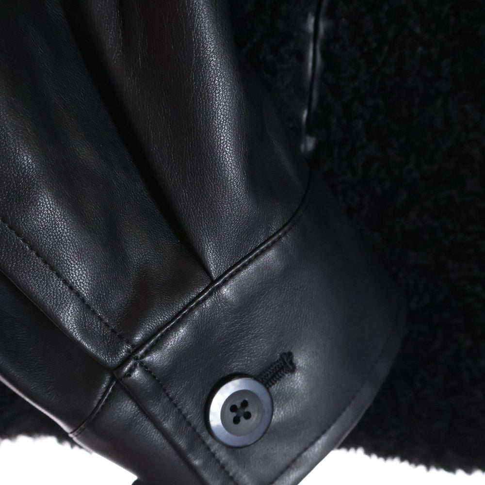 CULLNI(クルニ) 24AW Curling Boa & Faux Leather Zip Up Jacket 24-AW-012B カーリングボア&エコレザー ジップアップジャケット ブラック