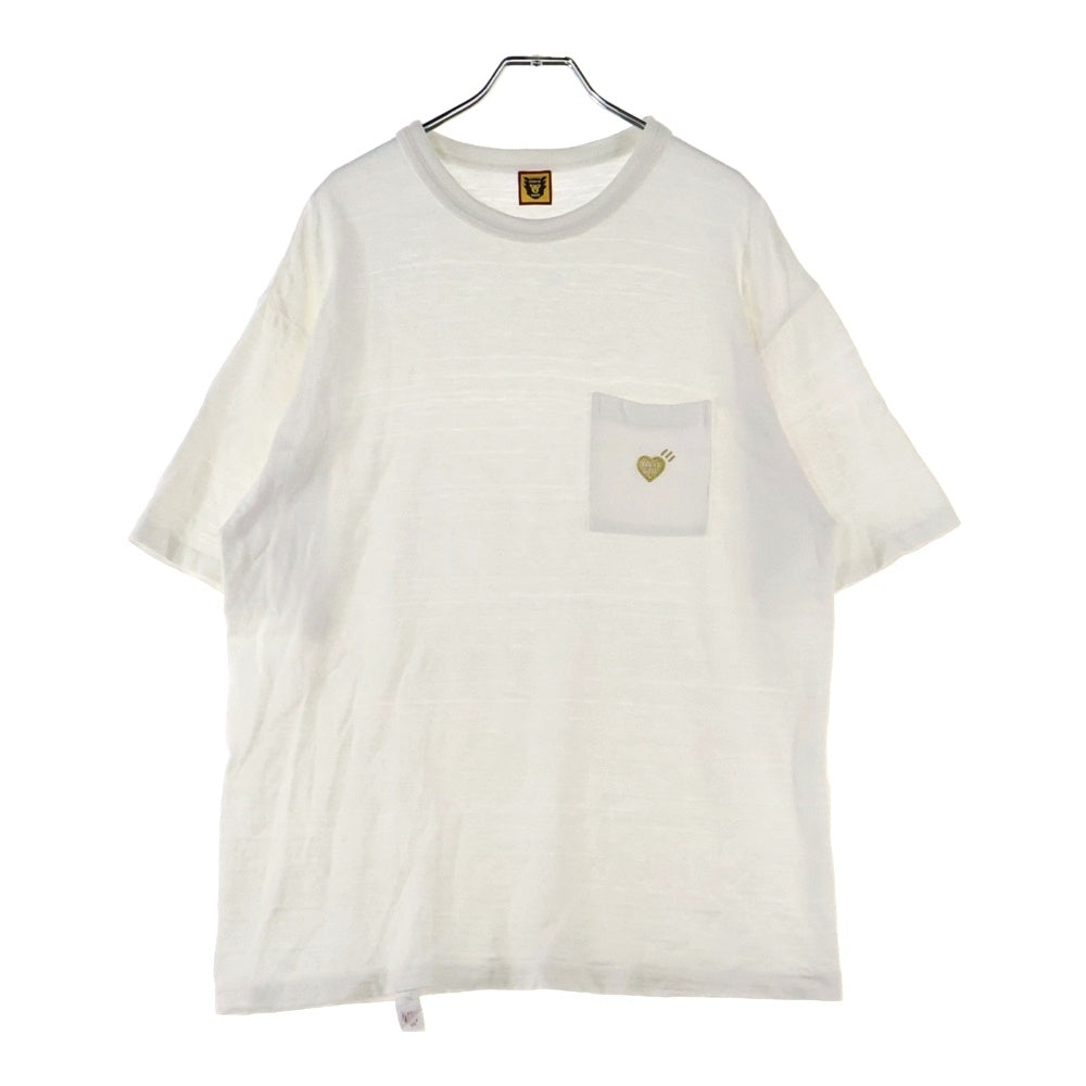 HUMAN MADE(ヒューマンメイド) POCKET T-SHIRT フロントワンポイントロゴ刺繍ポケット クルーネック半袖Tシャツカットソー ホワイト