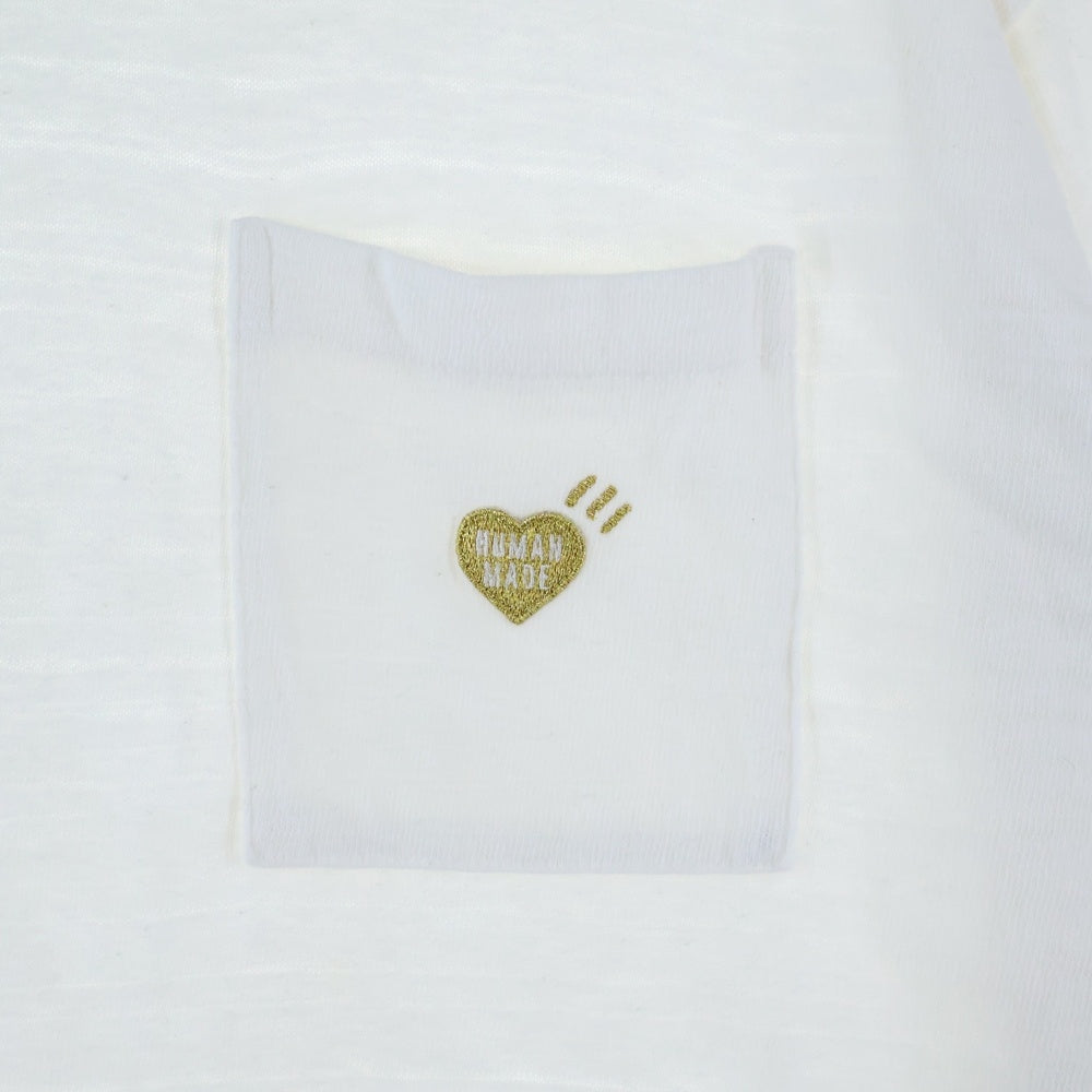 HUMAN MADE(ヒューマンメイド) POCKET T-SHIRT フロントワンポイントロゴ刺繍ポケット クルーネック半袖Tシャツカットソー ホワイト