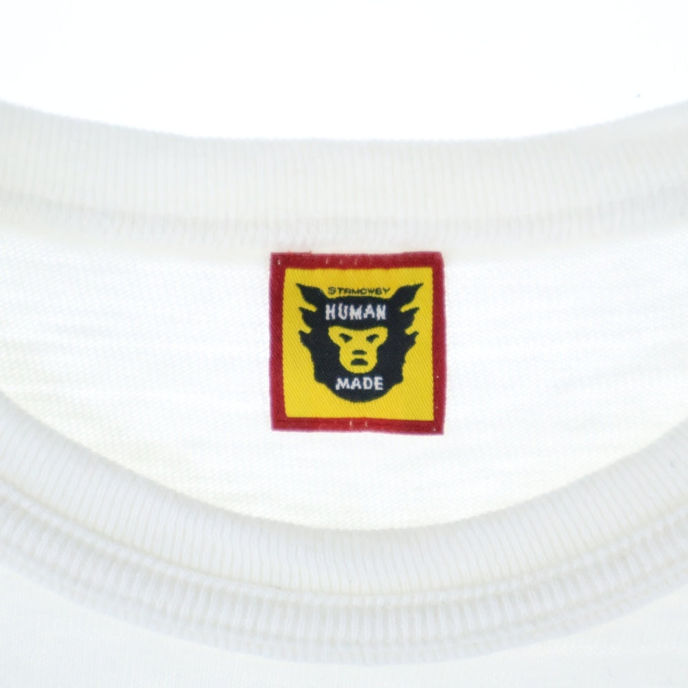 HUMAN MADE(ヒューマンメイド) POCKET T-SHIRT フロントワンポイントロゴ刺繍ポケット クルーネック半袖Tシャツカットソー ホワイト
