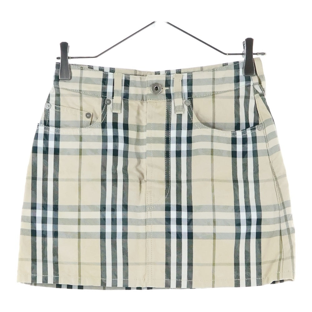 BURBERRY(バーバリー) 25SS Embroidered Check Denim Mini Skirt 8099675 エンブロイダリー ノバチェック デニムミニスカート レディース ベージュ/グリーン