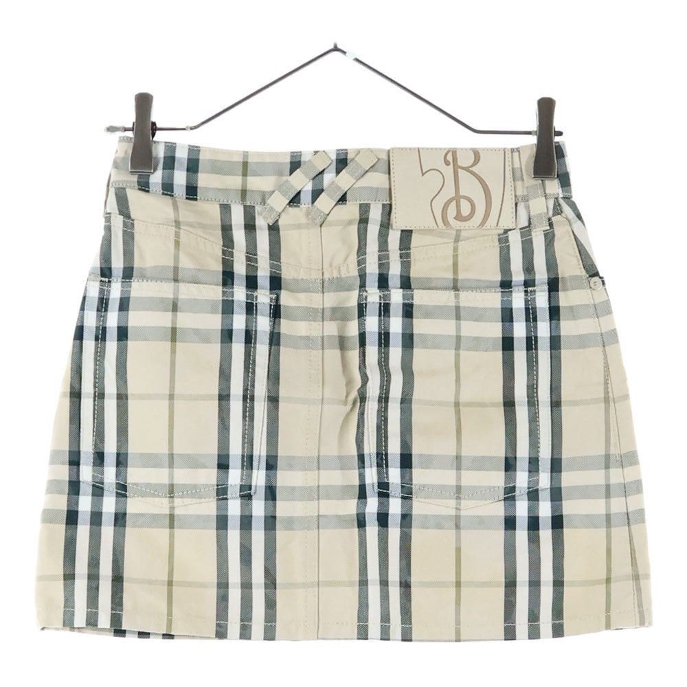 BURBERRY(バーバリー) 25SS Embroidered Check Denim Mini Skirt 8099675 エンブロイダリー ノバチェック デニムミニスカート レディース ベージュ/グリーン