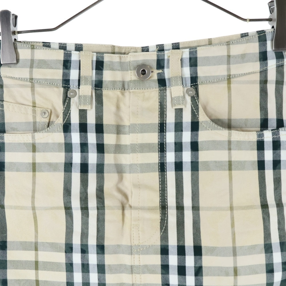 BURBERRY(バーバリー) 25SS Embroidered Check Denim Mini Skirt 8099675 エンブロイダリー ノバチェック デニムミニスカート レディース ベージュ/グリーン