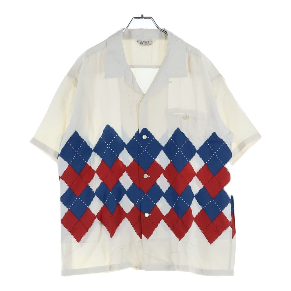 NO BRAND(ノーブランド) RAYON S/S ARGYLE Style SH38129 アーガイルチェックレーヨン半袖オープンカラーシャツ グレー