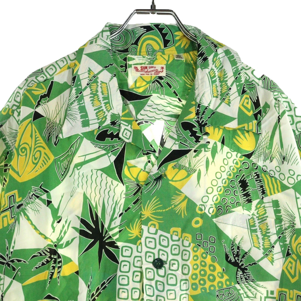 SUN SURF(サンサーフ) HAWAIIAN PICTOGRAPH SS38034 ハワイアンピクトグラム半袖オープンカラーシャツ アロハシャツ グリーン