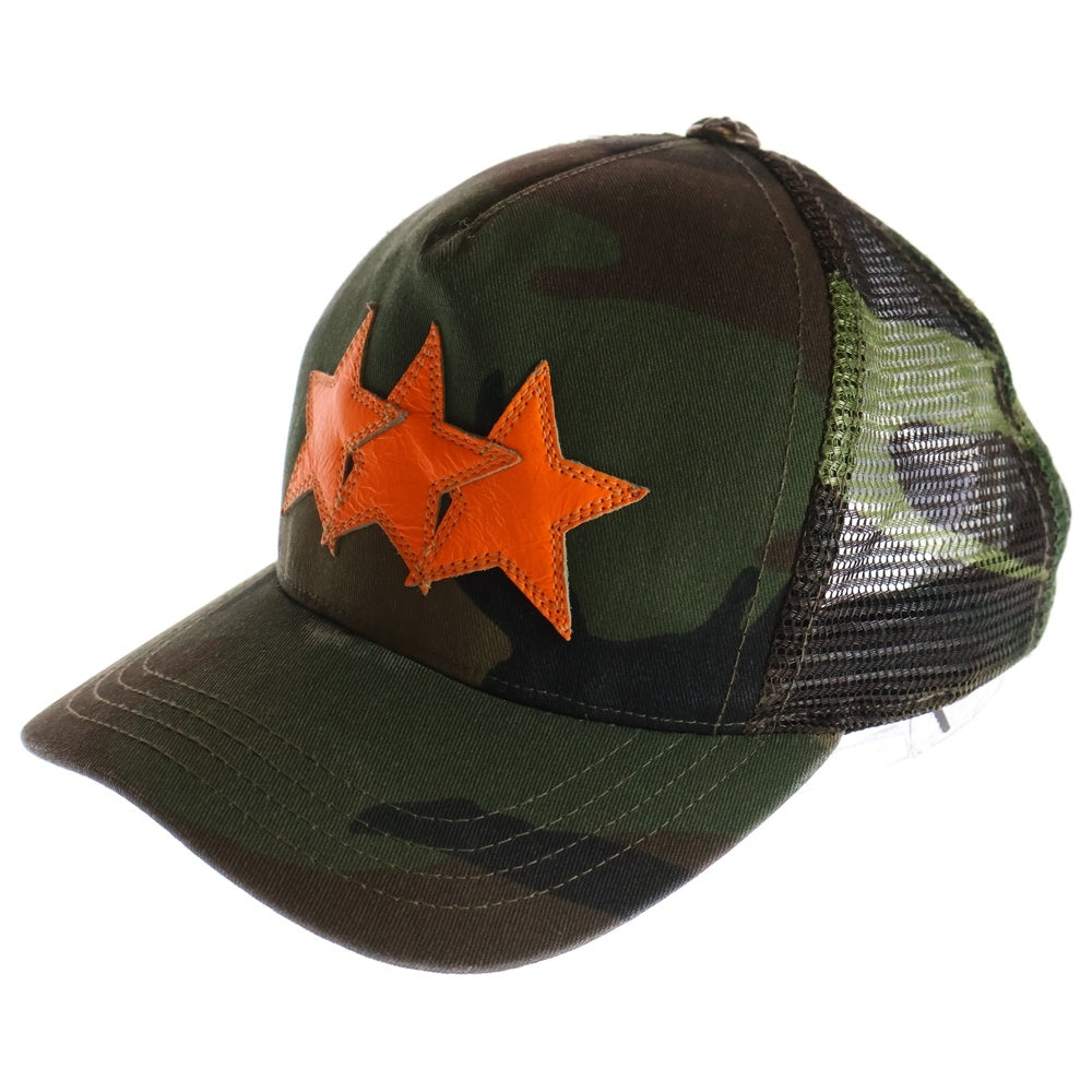 CHROME HEARTS(クロムハーツ) 3STAR TRUCKER CAP スターレザーパッチ スターボール付 カモフラ メッシュ トラッカーキャップ ベースボールキャップ 帽子 カーキ