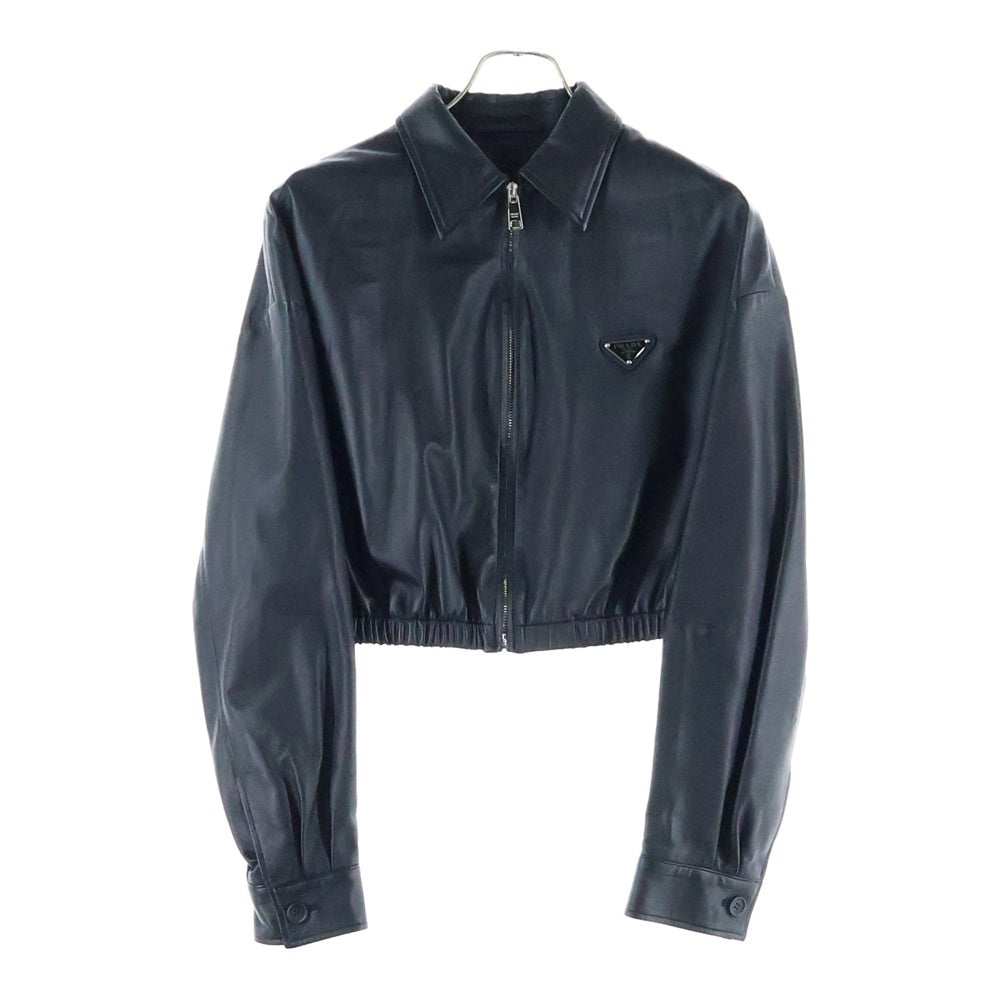 PRADA(プラダ) SHORT LEATHER ZIP UP JACKET トライアングルロゴジップアップジャケット フーディー ショート丈 ブラック 58A121 S222 6N3