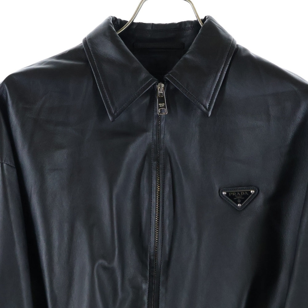 PRADA(プラダ) SHORT LEATHER ZIP UP JACKET トライアングルロゴジップアップジャケット フーディー ショート丈 ブラック 58A121 S222 6N3