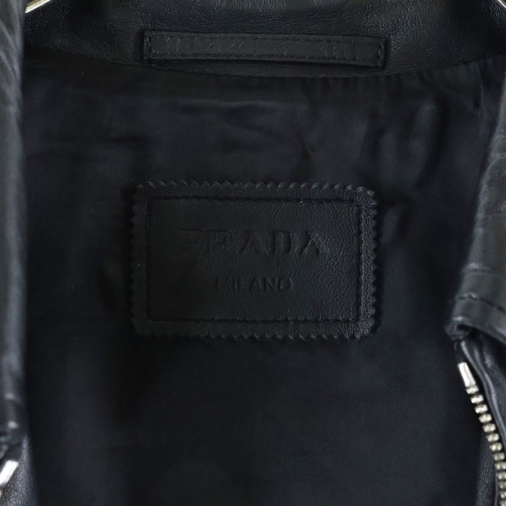 PRADA(プラダ) SHORT LEATHER ZIP UP JACKET トライアングルロゴジップアップジャケット フーディー ショート丈 ブラック 58A121 S222 6N3